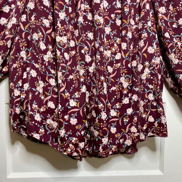 Floral Blouse Womens Large Chocolate Brown Dark Cottagecore Fairy Fall Romantic - Picture 3 of 14
